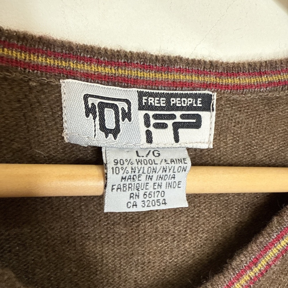 Vintage Y2K Free People Sweater Mens L Chocolate Brown Wool Grunge Cabin Skater - Picture 2 of 4